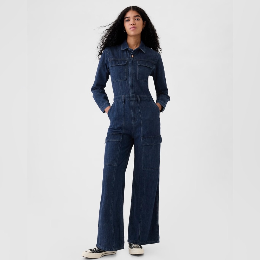 Gap Blue Denim Jumpsuit with Wide Leg Size 6